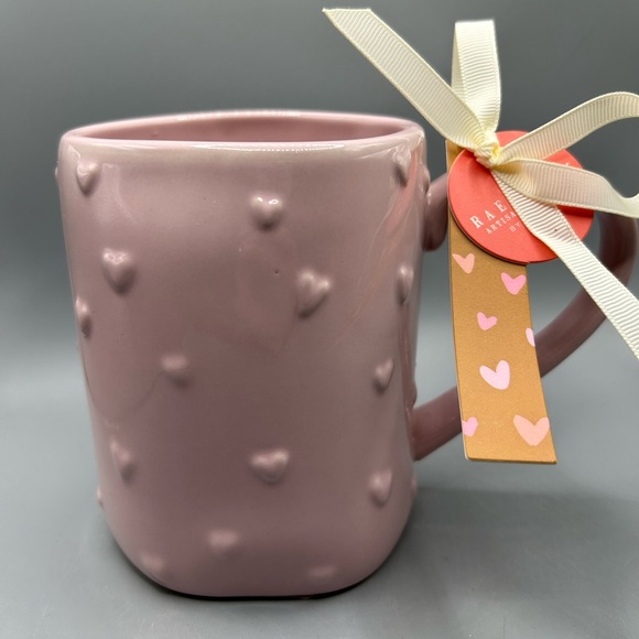 Rae Dunn PINK Mug With Raised Hearts All Over Heart Handle Valentine’s Day NEW - Picture 1 of 5